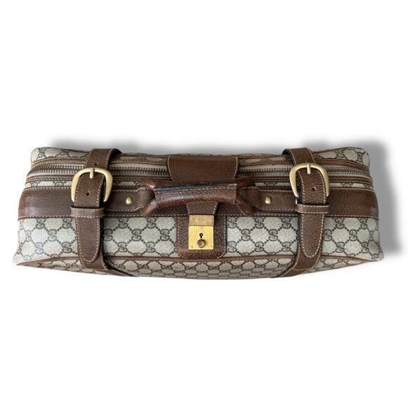 Gucci Beige Brown Gg Supreme Canvas and Leather Vintage Suitcase Weekend Bag - Picture 3 of 13